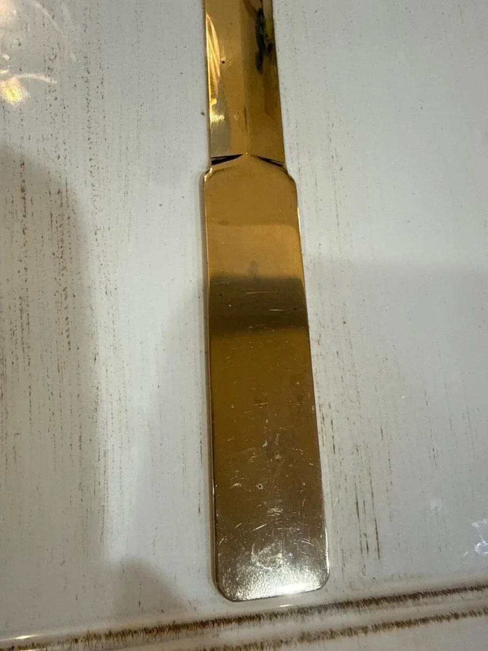 Vintage Minimalist Gold Tone Brass Letter Opener | Mid-Century Modern Desk Acces